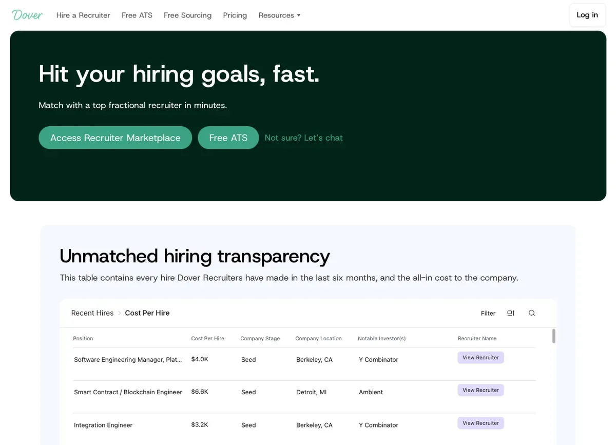 Screenshot of the Dover homepage