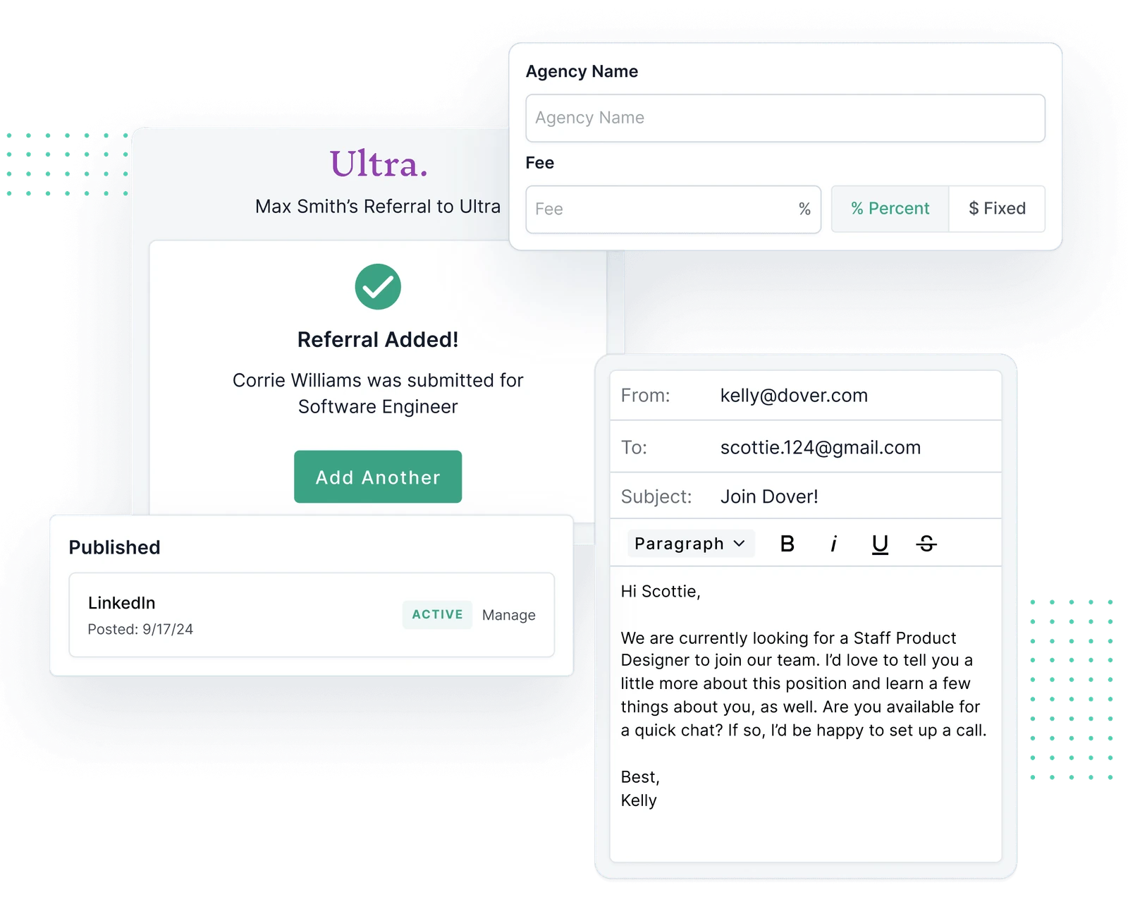 Dover sourcing tools: referrals, job boards, outreach, and agency management